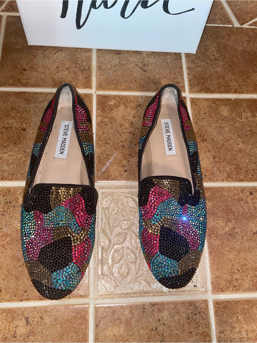 Steve Madden Black Multicolor Crystal Loafers